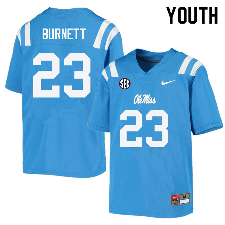 Drew Burnett Ole Miss Rebels NCAA Youth Powder Blue #23 Stitched Limited College Football Jersey HDZ0658VA